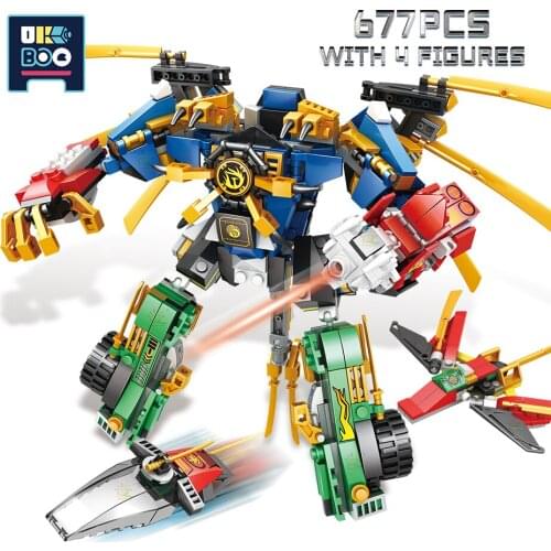 UKBOO 677PCS City Ninja Flame War Mecha Model Building Blocks Set Warrior Robot Figures Bricks Constructor Toys For Children