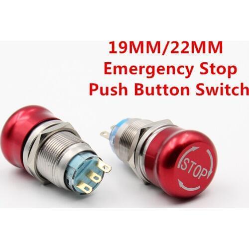 19mm 22mm Pattern Waterproof Stainless Steel Waterproof Metal Latching Emergency STOP Push Button Switch Stop Button Switch Red