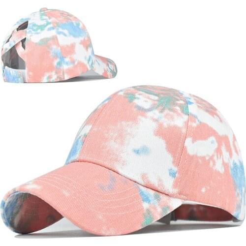 Explosive style tie-dye hat cotton European and American womens empty top hat sunscreen sun visor cotton ponytail hat baseball