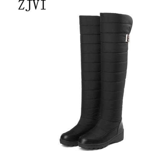 ZJVI Women 2020 Black Blue Over The Knee Boots Woman Warm Fur Winter Ladies Platform Wedges Heels Thigh High Boots Girls Shoes