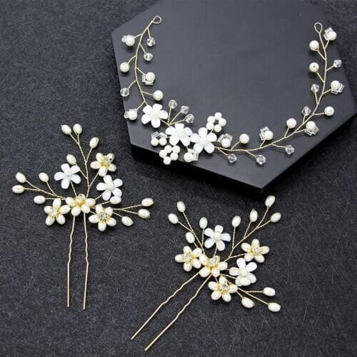3PCS Wedding Hair Headwear Flower Rhinestone Headpiece Headdress U Shape Hairpin Bride Hair Jewelry for Wedding Hair Accessories