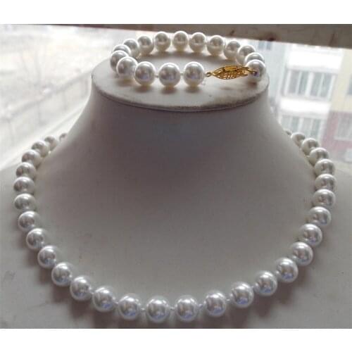 10mm White South Sea Shell Pearl Necklace Bracelet 18" 7.5"Set AAA