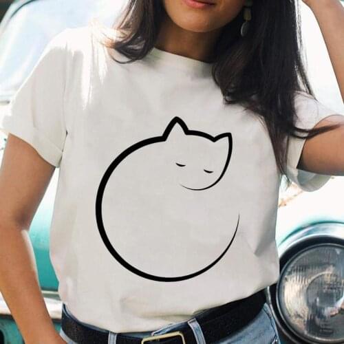 Women Cartoon Cat Animal Printing Kawaii T Top Shirt Regular Ladies Print Female Graphic Fashion Tee Short Sleeve T-Shirts