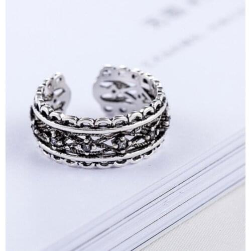 Sole Memory New Creative Retro Zircon Simple Versa 925 Sterling Silver Female Resizable Opening Rings SRI293