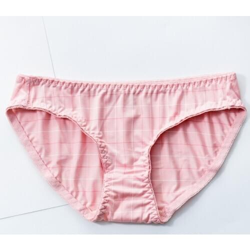 Ladies Thin Non-marking Plaid Low Waist Panties Breathable Printed Briefs Underwear