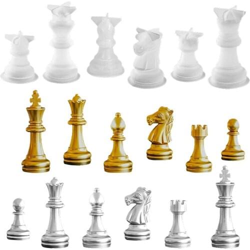 1 Set 3D Chess Pieces Crystal Epoxy Resin Mold Handmade Chessborad Casting Silicone Mould