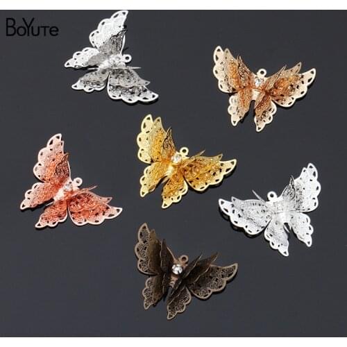 BoYuTe 10Pcs 25*35MM Brass Filigree Butterfly Charms 6 Colors Plated Diy Etched Sheet Pendant Charms for Jewelry Making