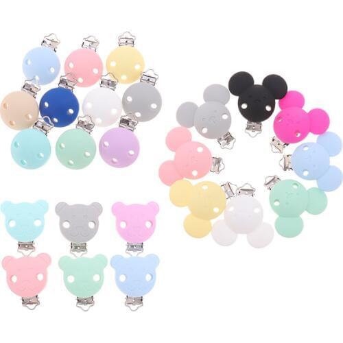 10pcs Round Silicone Mouse Nipple Holder Koala Pacifier Clips BPA Free DIY Baby Teether Necklace Chewing Teething Chain Clasps