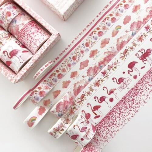 8 pack/lot Red Flamingo Cherry Sakura Washi Tape Set Adhesive Tape DIY Scrapbooking Sticker Label Masking