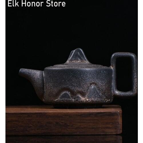 240ml Retro Coarse Ceramic Teapot Handmade Distant Mountains Art Shape Pottery Teakettle Kung Fu Tea Master Pots Gift Packaging