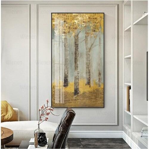 Abstract Gold Leaves Forest Landscape Painting On The Wall Modern Decorative Picture Canvas Wall Art Poster for Room Interior