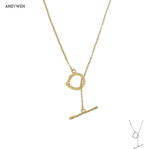 ANDYWEN 100% 925 Sterling Silver Long Chain Clasp Women Luxury Jewelry Party Rock Punk 2021 Choker Irregular Party Jewels