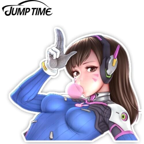 Jump Time 13cm x 10.4cm Car Stickers Overwatch Anime Decal Funny Car Styling Waterproof Auto Motor Cute Girl D.Va Graphics