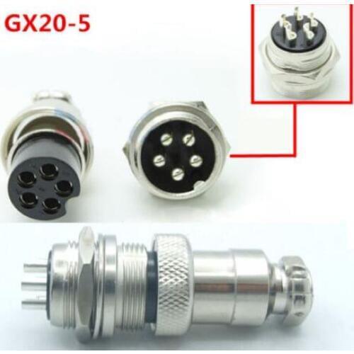 Free Shipping 1 pair GX20-5P Male & Female Plug GX20 5P Diameter 20mm Wire Panel Circular Connector Aviation Socket PLug