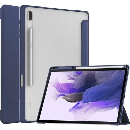 High Quality Case with Pen Slot for Samsung Galaxy S7 FE 5G SM-T730 T735 T735C T736 T736B Transparent Cover Stand Holder