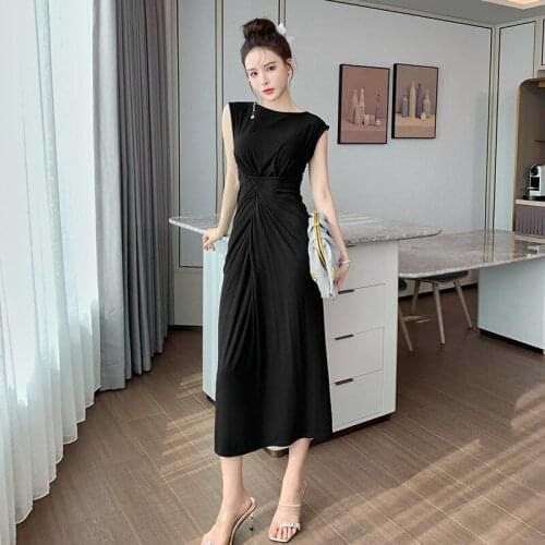 Hepburn Styles Black Dress for Wedding Party Sleeveless Corset Midi Summer Dresses for Women 2021 Korean Fashion Elegant Dress