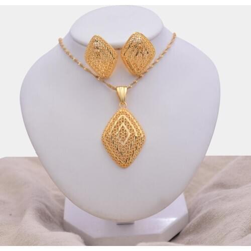 Dubai jewelry set nigerian wedding For Women Bridal African Gold Color Jewelry Set Dubai Necklace Earrings Bride Gift