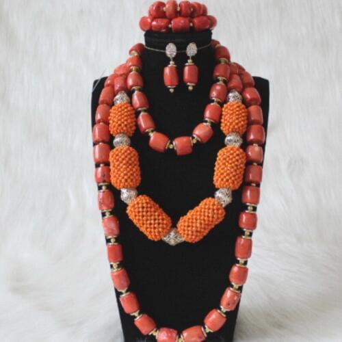 Dudo Big African Jewelry Set With Beaded Balls +Original Coral Beads Jewelry Nigerian Wedding Necklace Set 3 Layers Women Dubai Set
