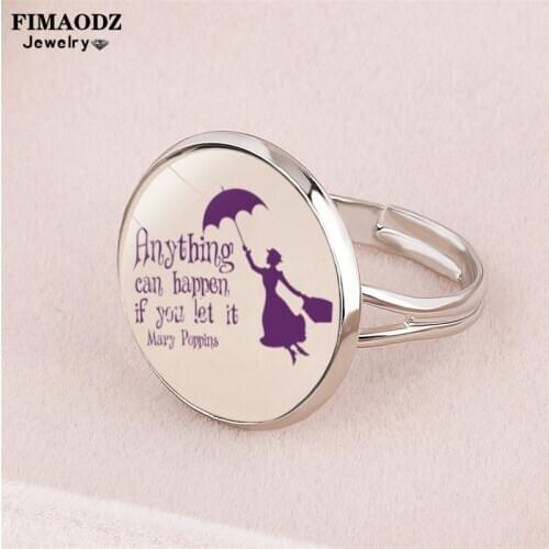 FIMAODZ Mary Poppins Umbrella Rings For Women Girls Fashion Glass Cabochon Adjustable Ring Cartoon Movie Jewelry