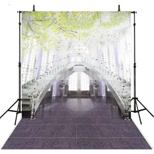 White Wood Ladder Photo Backdrop Bright Church with Green Leaves Wedding Background Cloth 200x300cm Backdrop Camera Fotografia