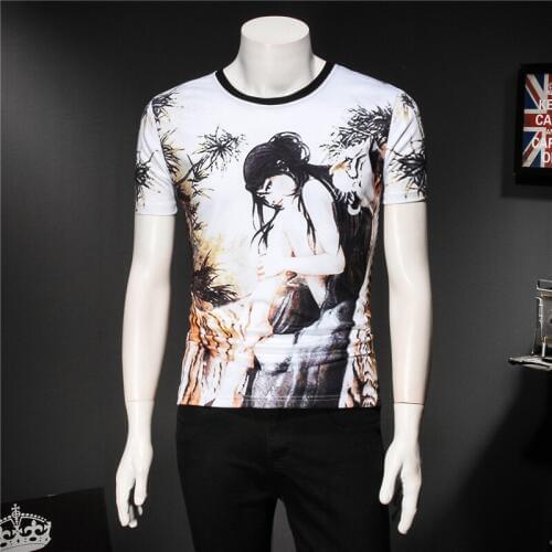 Chinese style beauty pattern 3D digital printing short sleeve t shirt Summer 2018 New quality cotton boutique t shirt men M-XXXL