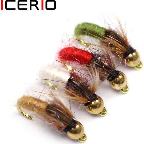 ICERIO 12PCS Brass Bead Head Caddis Nymph Flies Trout Fly Fishing Lure #12