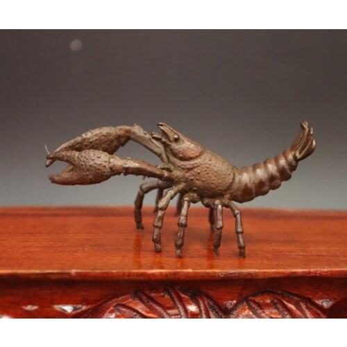 10 CM Chinese red Copper marine products Animal shrimp lobster crayfish Statue