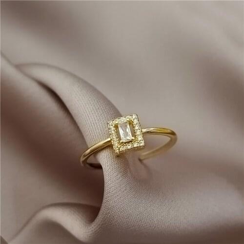 Fashion Elegant Square Rings for Women Creative Geometry Zircon Shiny Gold Color Jewelry Wedding Party Romantic Gift Hot New