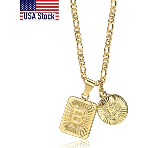 Chic 2pcs Letter Pendants with Figaro Chain Necklace Stainless Steel Link Choker for Men Women Gold Filled Jewelry Gift 18inch