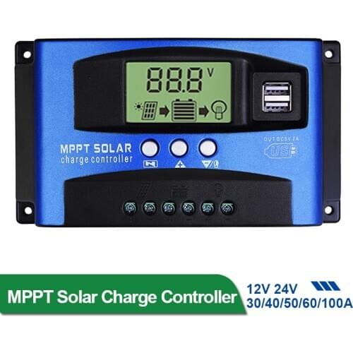 30/40/50/60/100A MPPT Solar Charge Controller Dual USB LCD Display 12V/24V Auto Solar Cell Panel Charger Regulator Charge