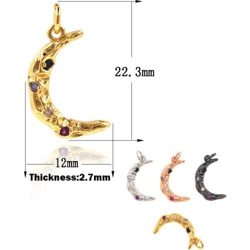 Pendant Charm Brass Zircon Gold-Plated Moon Necklace DIY Jewelry Bracelet Earring Accessories