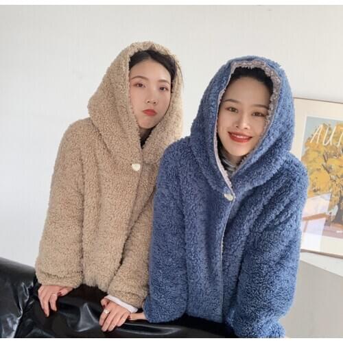 Cotton-padded jacket womens mid-length thick warm hooded double-faced loose autumn and winter imitation cashmere coat