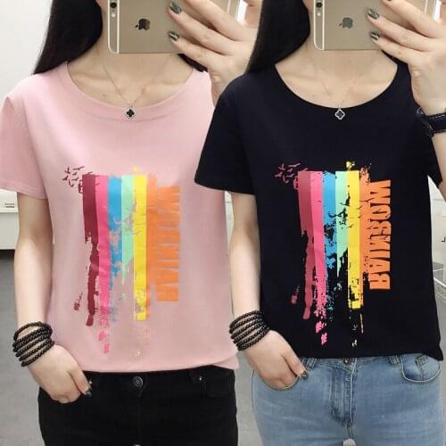 Oversized Summer Womens T-shirt Korean New Print O Neck Tops Plus Size 5XL Casual Female Short sleeve Cotton Shirt For 100KG