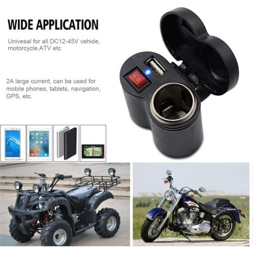 Motorcycle Cigarette Lighter With Switch Without Cigarette Lighter 5V2A Waterproof Electric Car Handle Bracket Power Adapter
