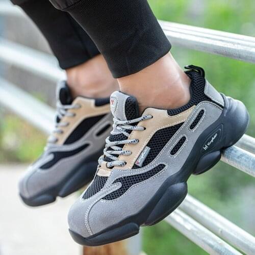 ZEEKSON Summer Breathable Thick-soled Mesh Mens Shoes Anti-smashing Non-slip Protective Shoes Labor Safety Shoes Size 46