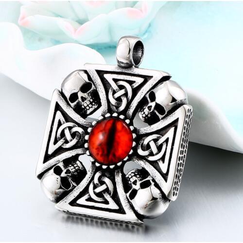BEIER Vintage Cross Skull with Claw Evil Red Eye Necklace Pendant For Men 316 Stainless Steel Viking jewelry Punk Style BP8-345