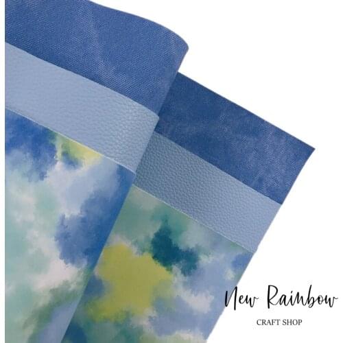 New Rainbow 22x30cm/A4 Nice Blue Bundle Faux Leatherette For Hair Bows, Baby Shoes, Purses, Crafts, Earrings, DIY Handmade