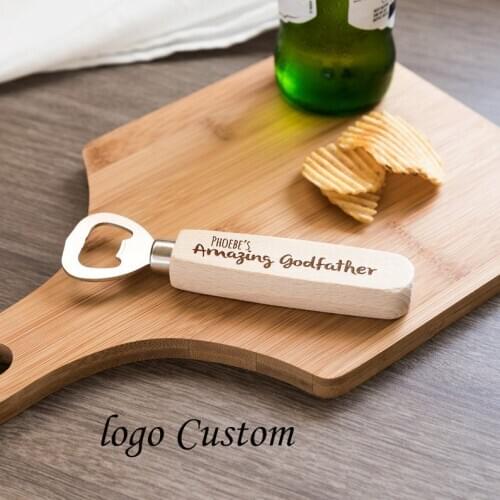 Logo Custom Bottle Opener Wooden Godfather wedding party Engraved personalized logo gifts opener