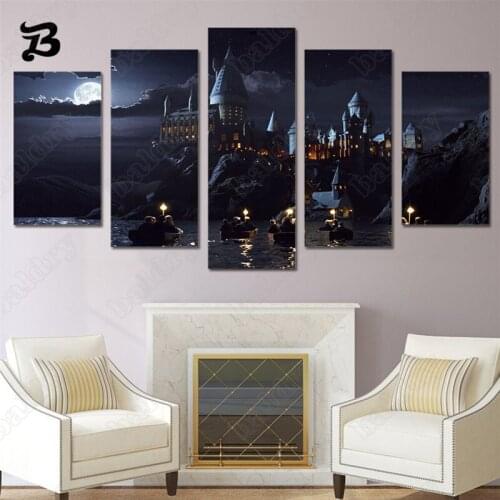Landscape Oil Painting On Canvas Wall Art 5 Pieces Decorative Wall Pictures Movie Castle Canvas Posters Prints Home Wall Decor