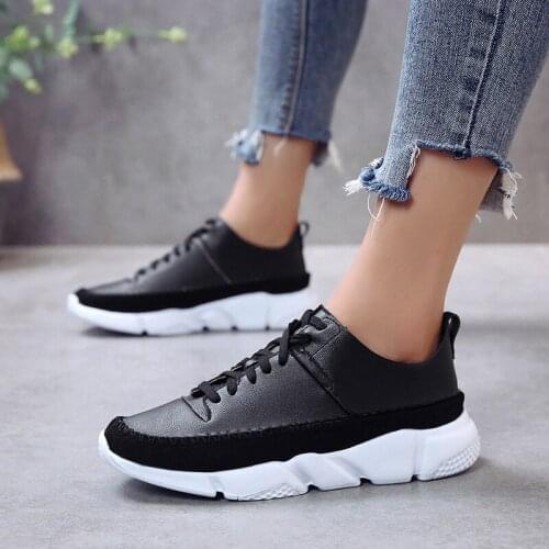 Sewing Patchwork Casual Shoes 2019 New Sneakers Women Shoes Leather Flock Plus Size Flat Heel Lace Up Platform Shoes Woman Flats