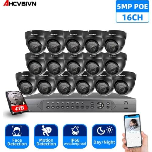 AHCVBIVN H.265+16CH 4K 5MP POE NVR CCTV Camera System AI Ultra HD Outdoor Waterproof Security IP Camera Video Surveillance Set