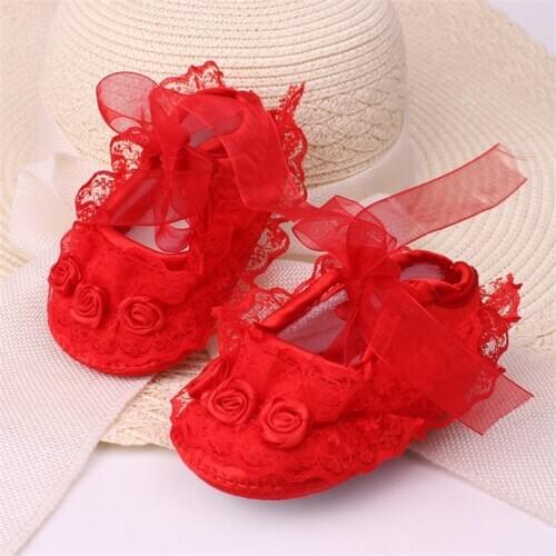 Newborn Baby Girl Shoes Princess Party Lace Floral Soft Sole Crib Shoes Anti-slip Sneaker Prewalker Toddler Kid 0-12M