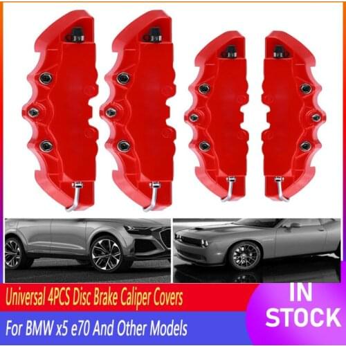 4PCS 3D Red Car Universal Disc Brake Caliper Covers Front & Rear Accessories Set Auto Replacement Parts Brake Rear Wheel