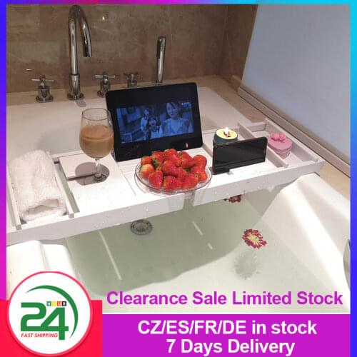 Extendable Bathtub Trays Bamboo Spa Bathtub Organizer Book Wine Holder Non Slip Bottom Sides Bathroom Storage Shelves Racks
