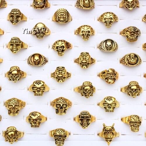 YingWu 6 Pieces/lot Mix Style Rock Punk Skull Ring Unisex Statement Skeleton Rings Men and Women Fashion Jewelry