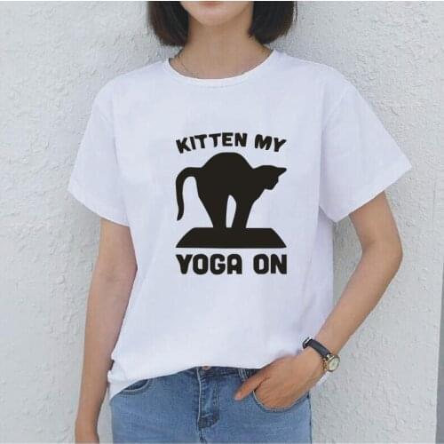 Kitten Me Cartoon Cat Print Tshirt Women Summer Kawaii Short Sleeve Funny T Shirts Women Black White Women Tops