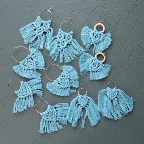 Vedawas Newest Blue Weave Macrame Earrings for Women Accessories Jewelry Ethnic Cotton Long Fringed Tassel Earrings Dropshipping