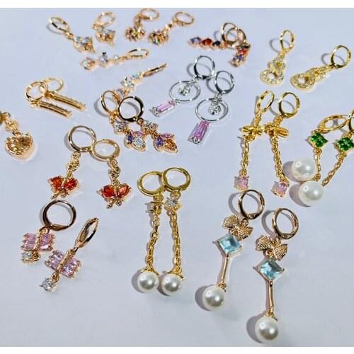 20 Pairs/Lot Fashionable Natural Colored Cubic Zircon Stones Little Hoop Earrings For Women Party Jewelry Wholesale Only