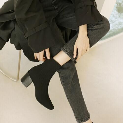 Women 2020 Winter Boots Handmade Round Toe Black Thick Heel High Heels 4CM/6CM Leather Boots Size 33-42