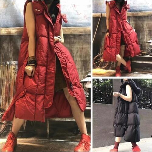 New Brand Winter Womens jacket Windproof Warm Long Cotton Waistcoat Casual Sleeveless hooded femme coat veste Streetwear